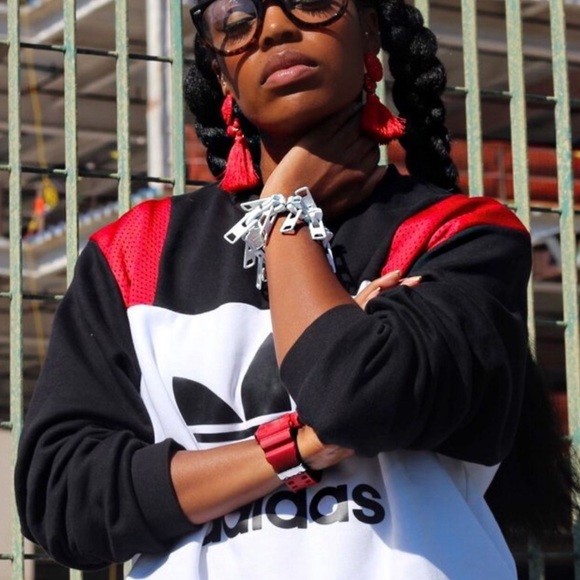 adidas Sweaters - adidas Originals RARE Trefoil Logo Crewneck Sweatshirt Red Black Cropped